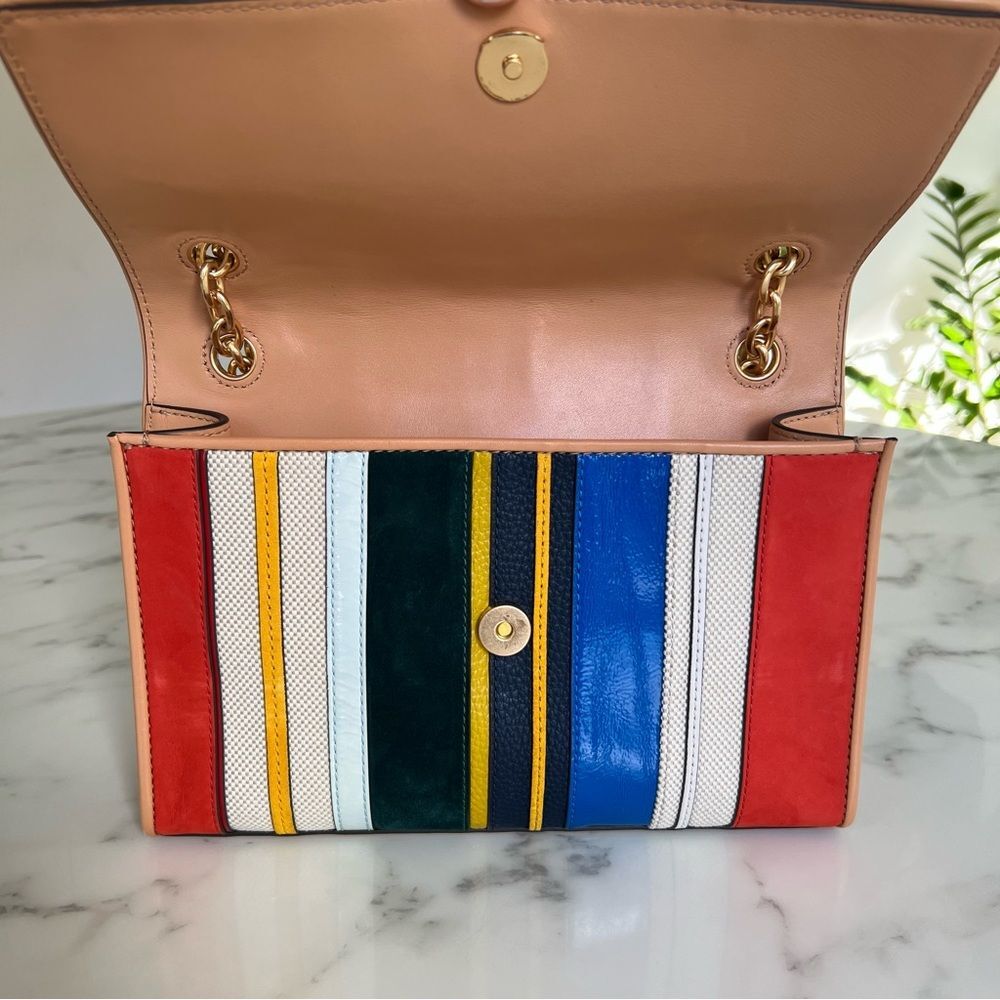 Tory Burch Fleming Convertible Shoulder Crossbody Bag Balloon Stripe Leather - Picture 8 of 16